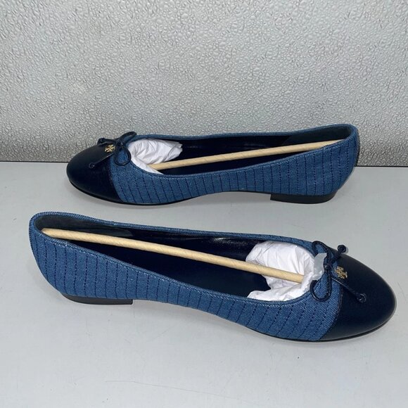 NEW TORY BURCH Women's Dark Denim Cap-Toe Quilted Ballet Flats – Size 10 - Picture 3 of 9
